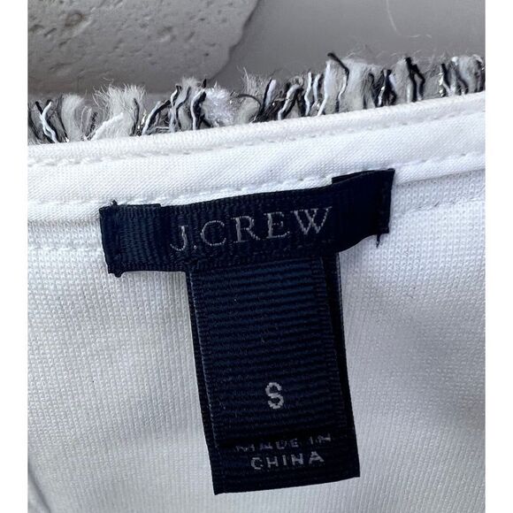 J Crew Women’s Fringe Tweed Lace Black White Sleeveless Top Sz Small - Picture 5 of 11